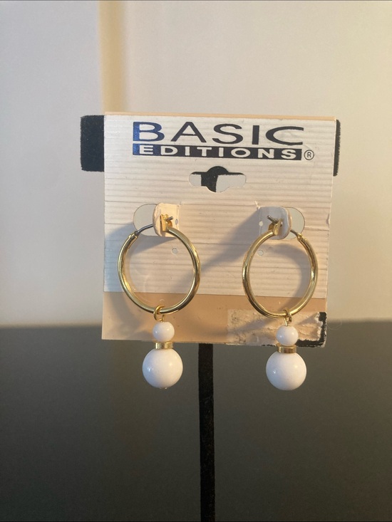 Basic Editions Jewelry - Basic Editions Gold Hoop Earrings with White Bead Drops